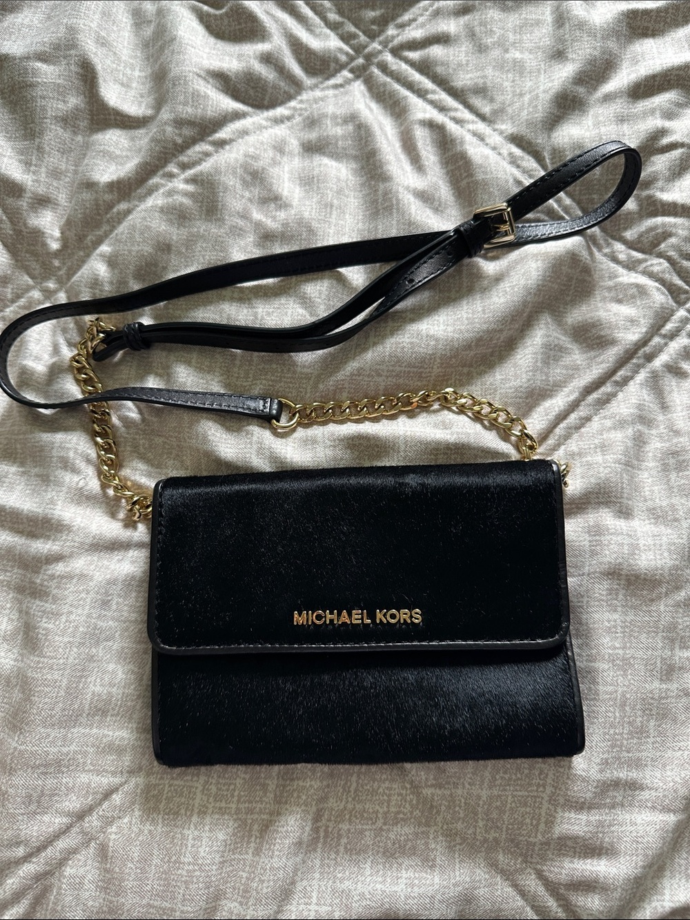 Michael Kors Black Crossbody with Gold Chain Accent
